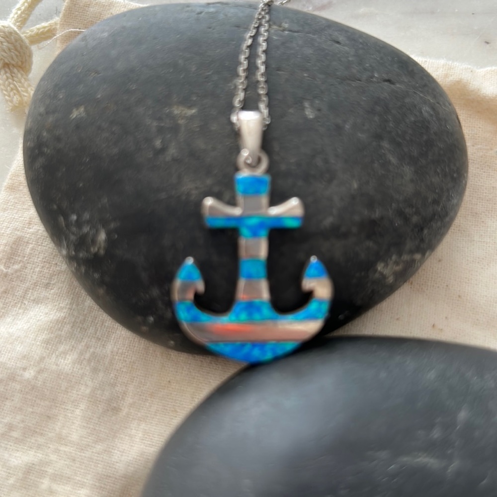 Sterling and opal anchor necklace